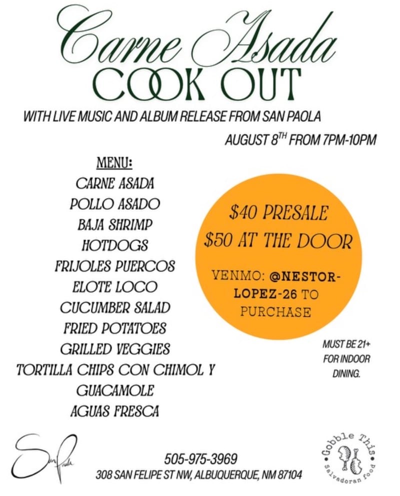 Gobble This Carne Asada Cookout/Album Release Party — Saturday, August 8, 2026