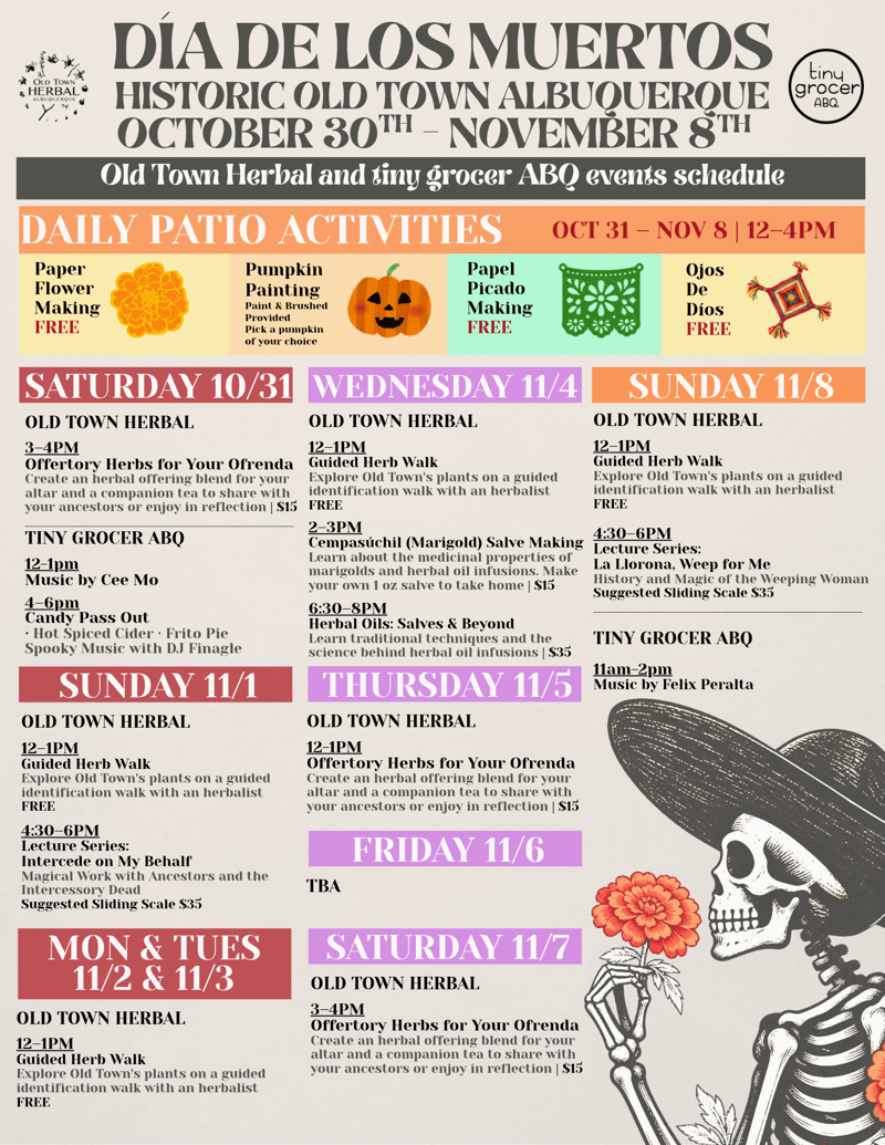 Día De Los Muertos: Tiny Grocer ABQ & Old Town Herbal — Oct 31 – Nov 8, 2026